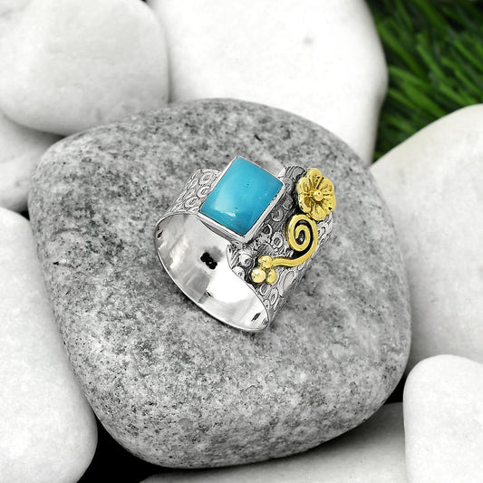 Two Tone - Natural Smithsonite Ring size-8 R-1681 SDR161327