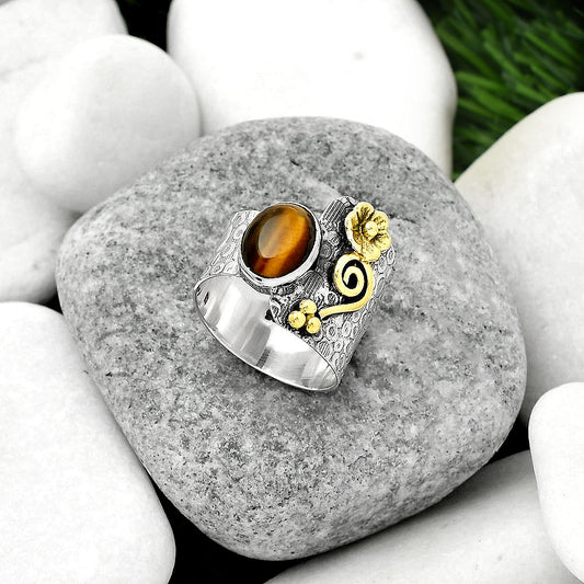 Two Tone Natural Tiger Eye Africa Ring size-8 R-1681 SDR161374