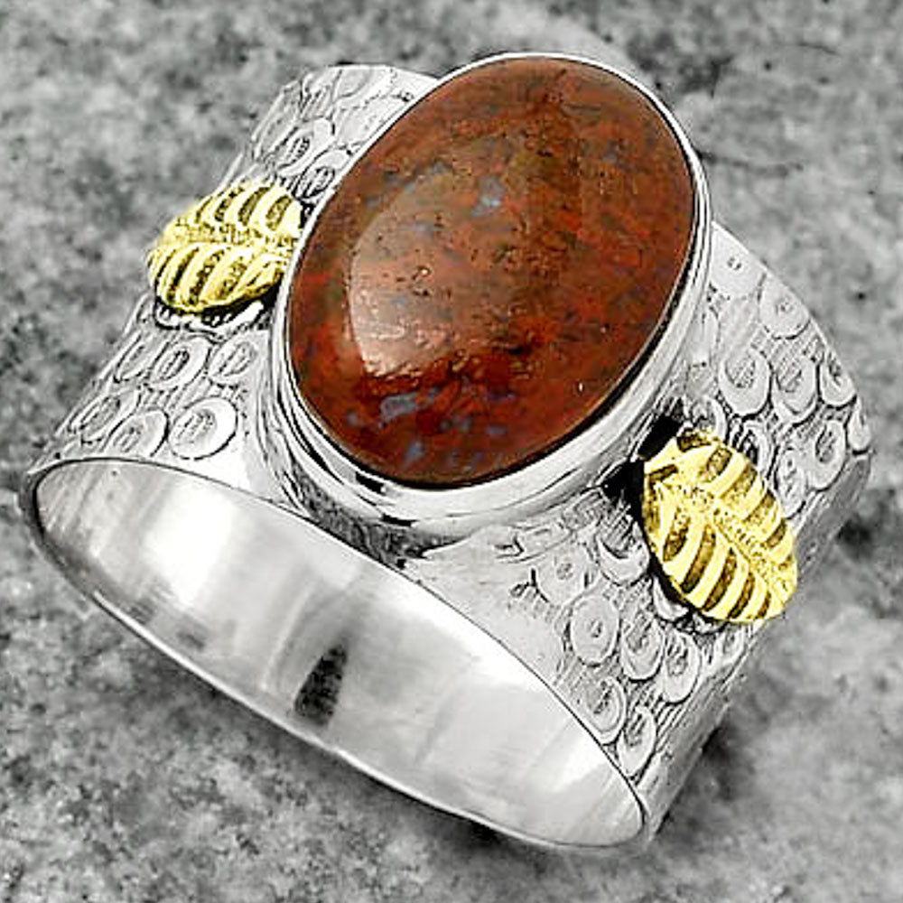 Two Tone - Natural Red Moss Agate Ring size-9 R-1534 SDR161381