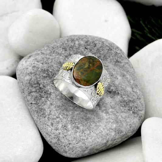 Two Tone - Turkish Rainforest Chrysocolla Ring size-9 R-1534 SDR161390