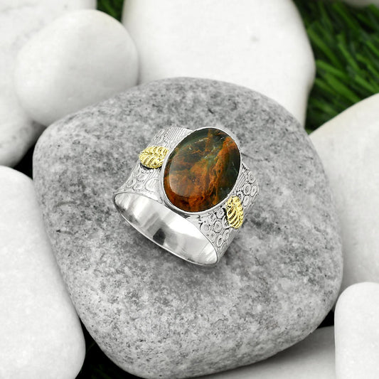 Two Tone - Turkish Rainforest Chrysocolla Ring size-9 R-1534 SDR161407