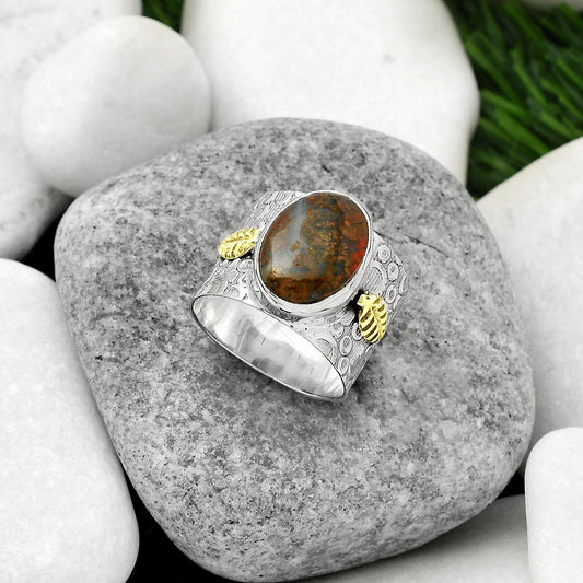 Two Tone - Natural Red Moss Agate Ring size-8 R-1534 SDR161408