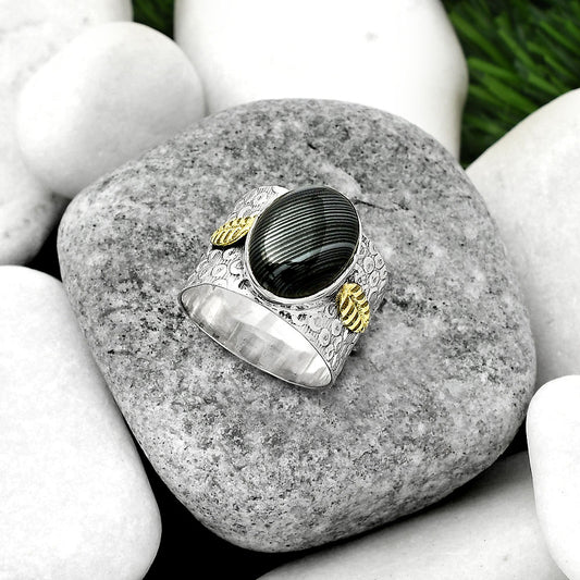 Two Tone Crown Of Silver Psilomelane Black Malachite Ring size-8 R-1534 SDR161418