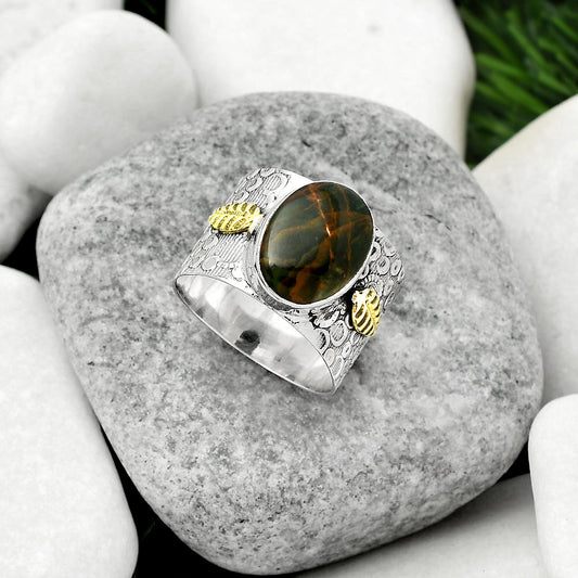 Two Tone - Turkish Rainforest Chrysocolla Ring size-9 R-1534 SDR161424