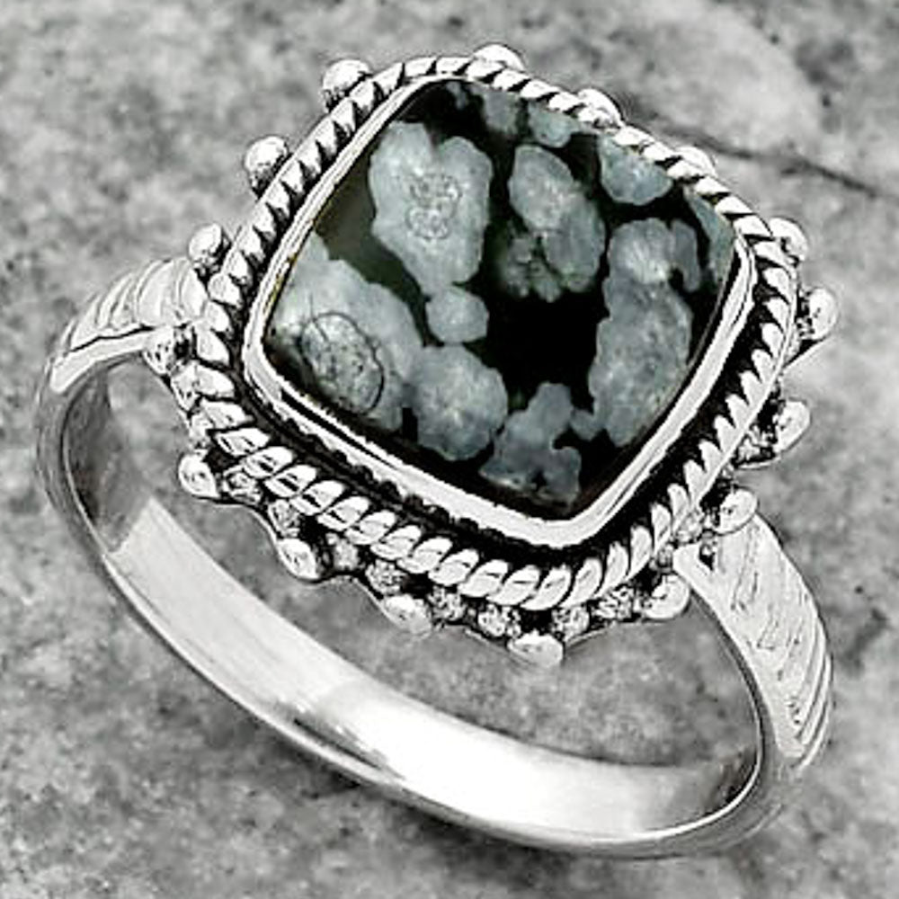 Natural Snow Flake Obsidian Ring size-8 R-1332 SDR161435