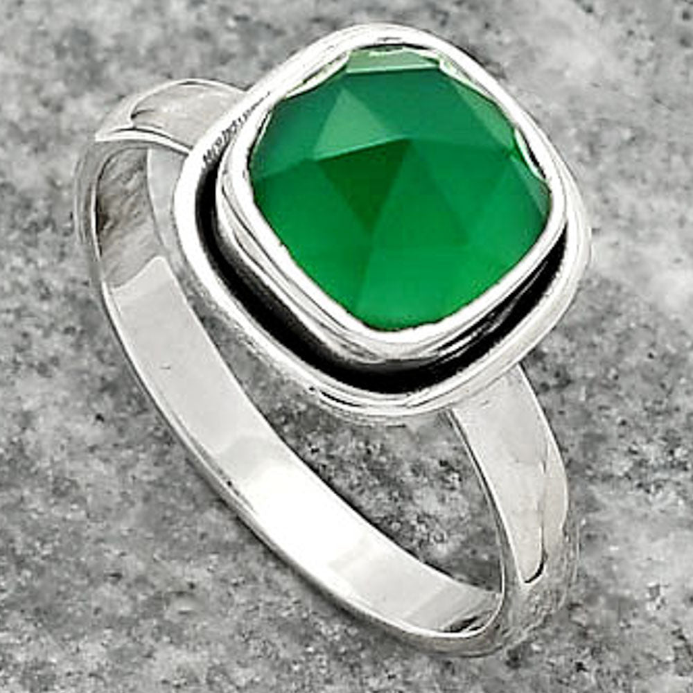 Faceted Natural Green Onyx Ring size-7.5 R-1156 SDR161765