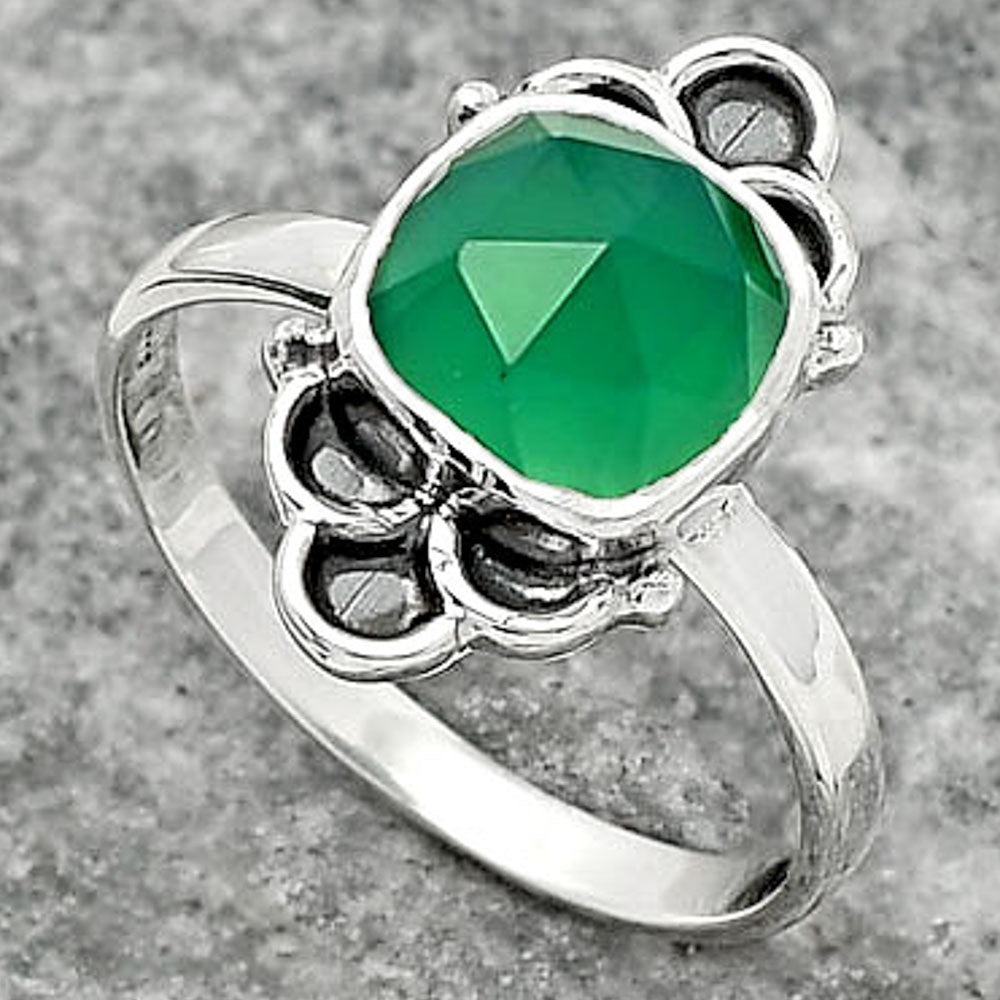 Faceted Natural Green Onyx Ring size-8 R-1104 SDR162083