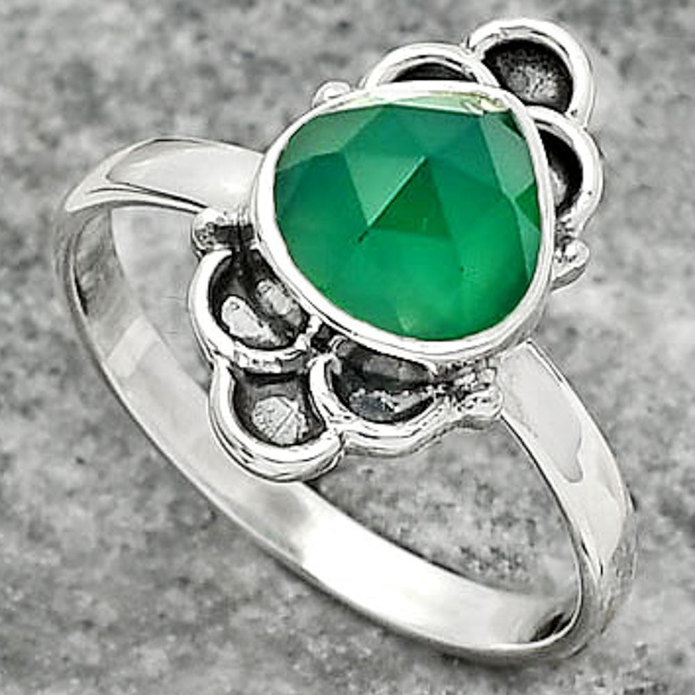 Faceted Natural Green Onyx Ring size-8 R-1104 SDR162088