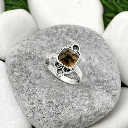 Faceted Smoky Quartz - Brazil Ring size-8.5 R-1104 SDR162091