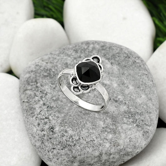 Faceted Natural Black Onyx Brazil Ring size-8.5 R-1104 SDR162098
