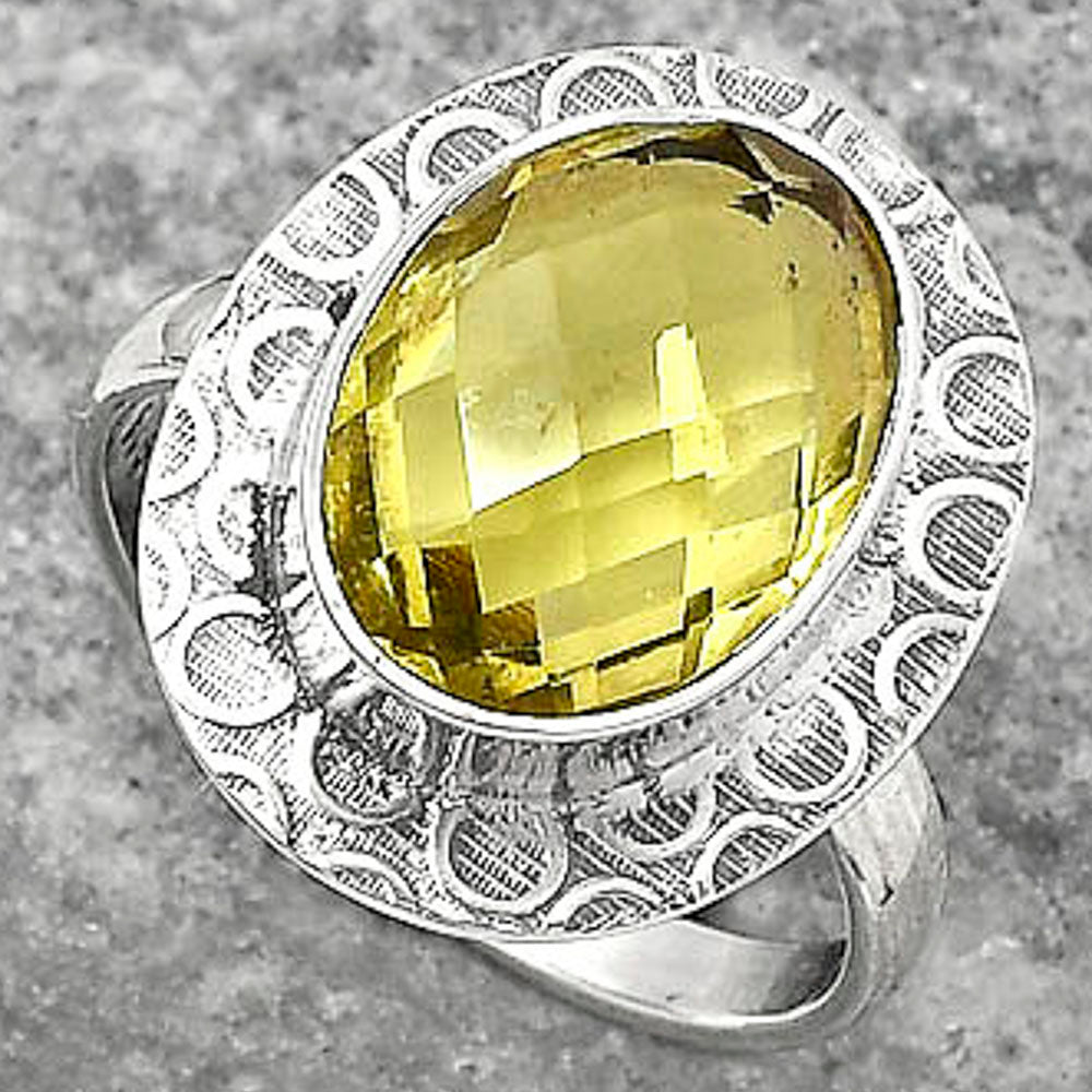 Faceted Natural Lemon Quartz Ring size-8 R-1090 SDR162211