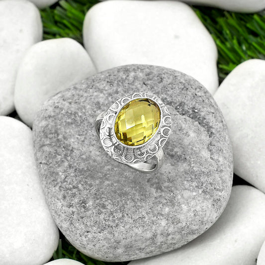 Faceted Natural Lemon Quartz Ring size-8 R-1090 SDR162211