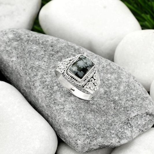 Natural Snow Flake Obsidian Ring size-8.5 R-1396 SDR163247
