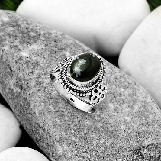 Natural Snow Flake Obsidian Ring size-7.5 R-1541 SDR164707