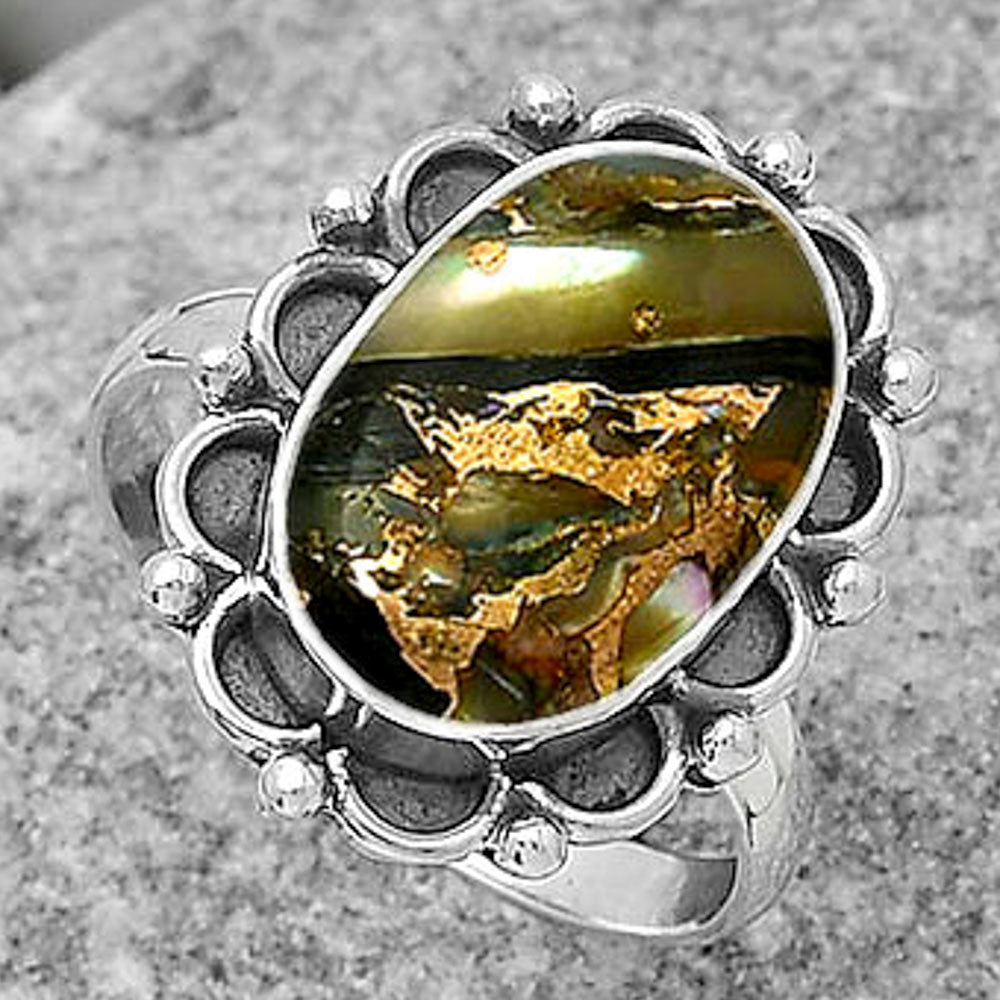 Natural Copper Abalone Shell Ring size-8.5 R-1092 SDR165519