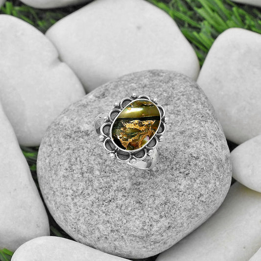 Natural Copper Abalone Shell Ring size-8.5 R-1092 SDR165519