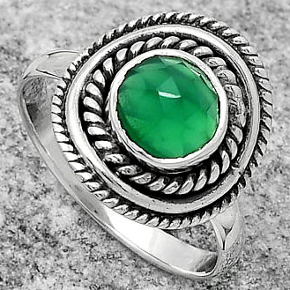 Faceted Natural Green Onyx Ring size-8.5 R-1097 SDR166222