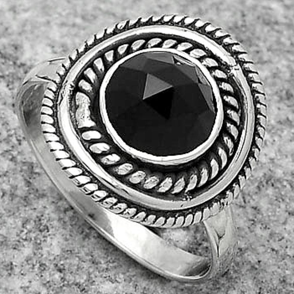 Faceted Natural Black Onyx - Brazil Ring size-8 R-1097 SDR166228
