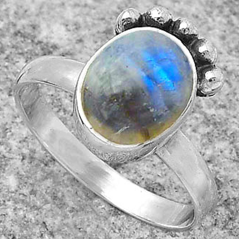Natural Rainbow Moonstone - India Ring size-7 R-1222 SDR166819