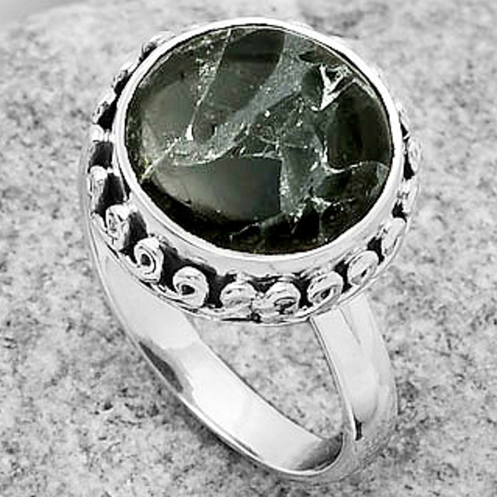 Natural Obsidian And Zinc Ring size-8 R-1196 SDR166951