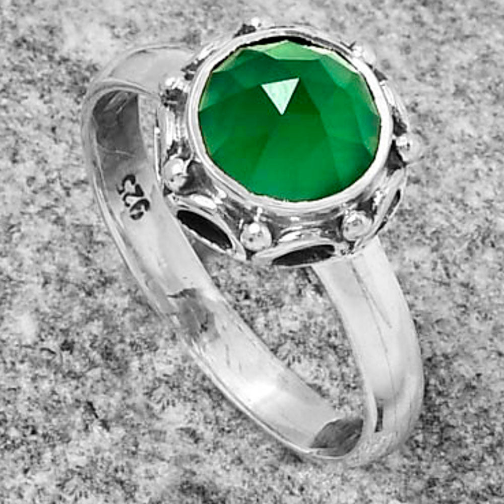 Faceted Natural Green Onyx Ring size-8.5 R-1198 SDR167390