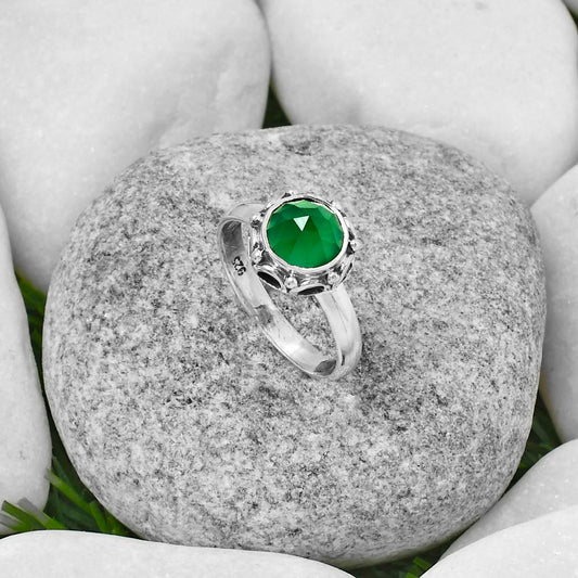 Faceted Natural Green Onyx Ring size-8.5 R-1198 SDR167390