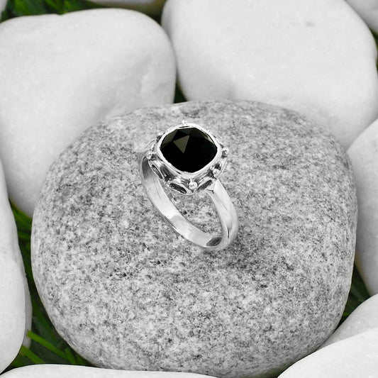 Faceted Natural Black Onyx Brazil Ring size-7.5 R-1198 SDR167403