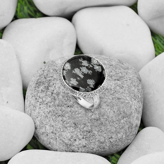 Natural Snow Flake Obsidian Ring size-7.5 R-1307 SDR168252