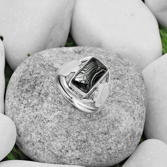 Crown Of Silver Psilomelane - Black Malachite Ring size-8 R-1497 SDR168305