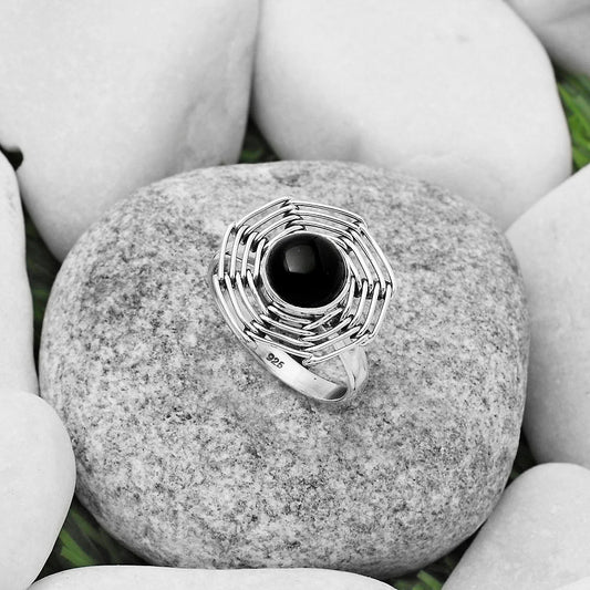 Wire Wrap - Black Onyx - Brazil Ring size-8.5 R-1445 SDR168392