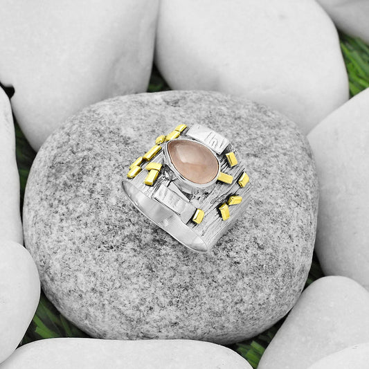 Two Tone Rose Quartz Madagascar Ring size-7.5 R-1543 SDR168432