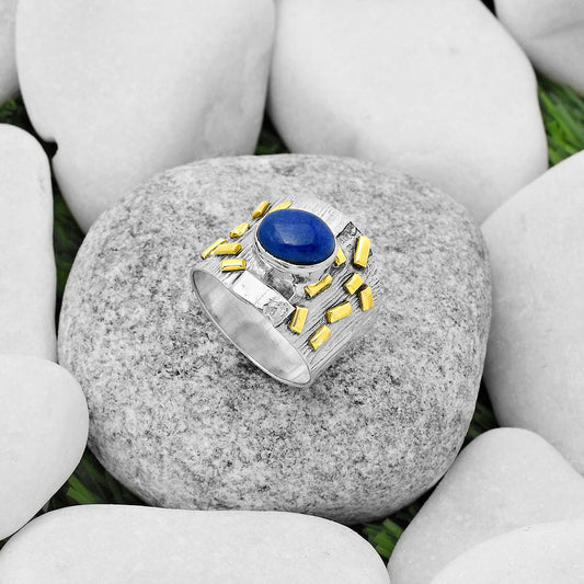 Two Tone - Lapis - Afghanistan Ring size-7.5 R-1543 SDR168449