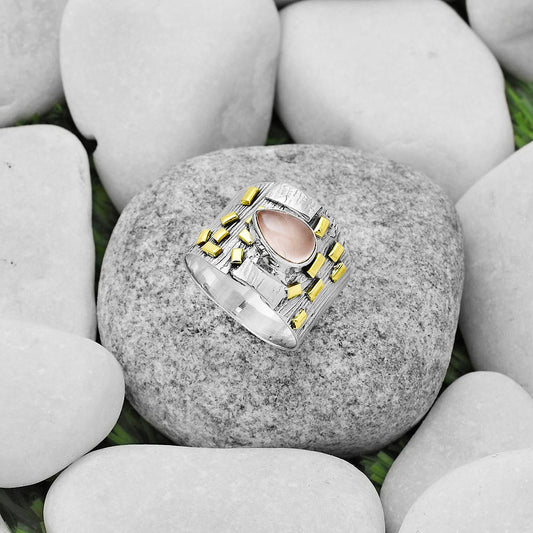 Two Tone Rose Quartz Madagascar Ring size-8.5 R-1543 SDR168469