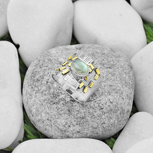 Two Tone - Rainbow Moonstone - India Ring size-8 R-1543 SDR168474