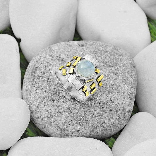 Two Tone - Rainbow Moonstone - India Ring size-7 R-1543 SDR168476