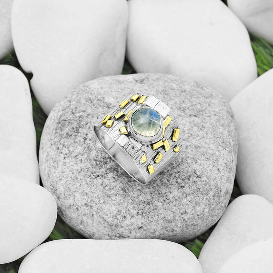 Two Tone Rainbow Moonstone India Ring size-8.5 R-1543 SDR168479