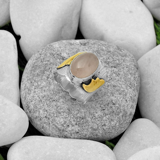 Two Tone - Rose Quartz - Madagascar Ring size-7 R-1542 SDR168594