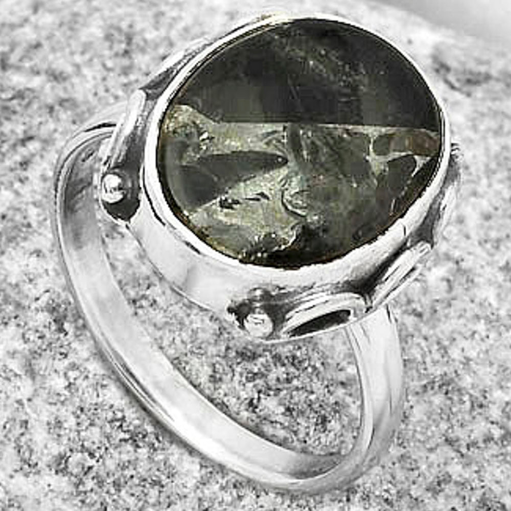Natural Obsidian And Zinc Ring size-8 R-1198 SDR168844