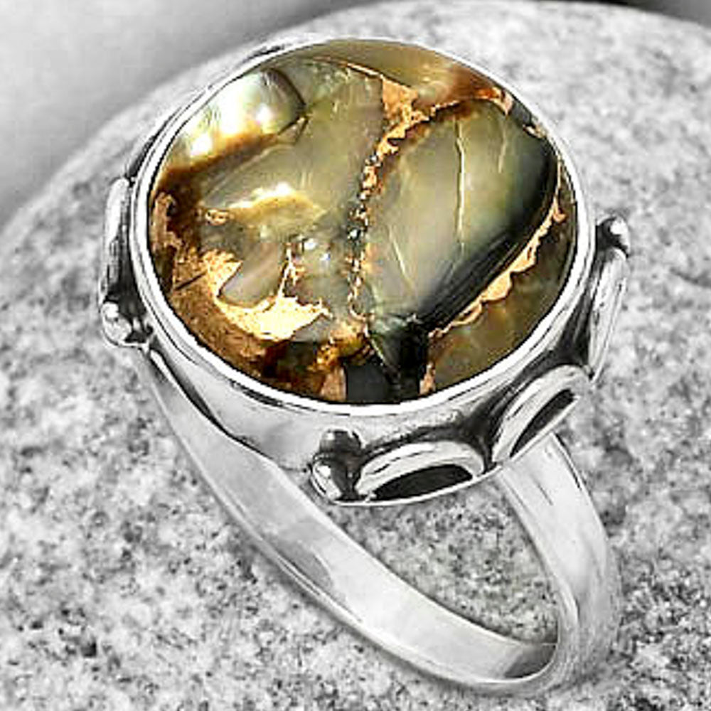 Natural Copper Abalone Shell Ring size-8.5 R-1198 SDR168852