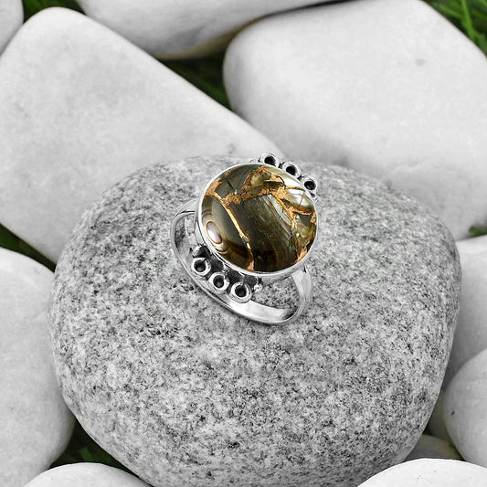 Natural Copper Abalone Shell Ring size-8 R-1106 SDR169306