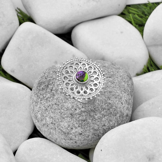 Artisan - Multi Copper Turquoise Ring size-7.5 R-1107 SDR169388