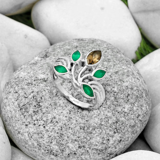 Smoky Quartz - Brazil & Green Onyx Ring size-7 R-1029 SDR169684