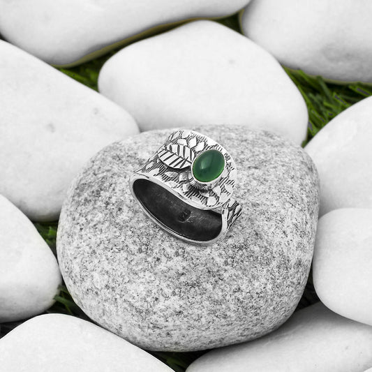 Adjustable - Natural Green Onyx Ring size-7.5 R-1319 SDR169884