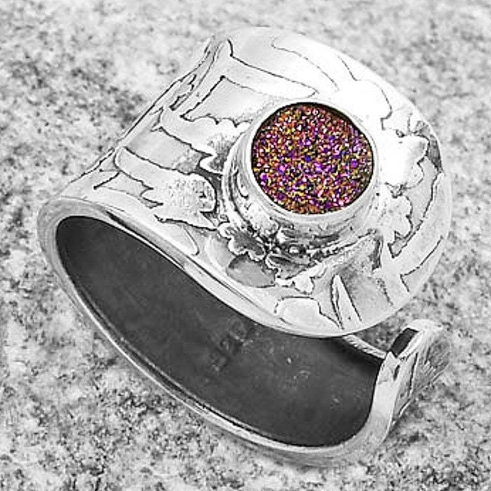 Adjustable Natural Titanium Druzy Ring size-6.5 R-1319 SDR170000