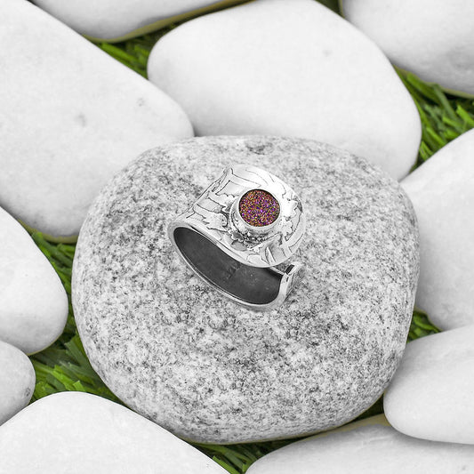 Adjustable Natural Titanium Druzy Ring size-6.5 R-1319 SDR170000