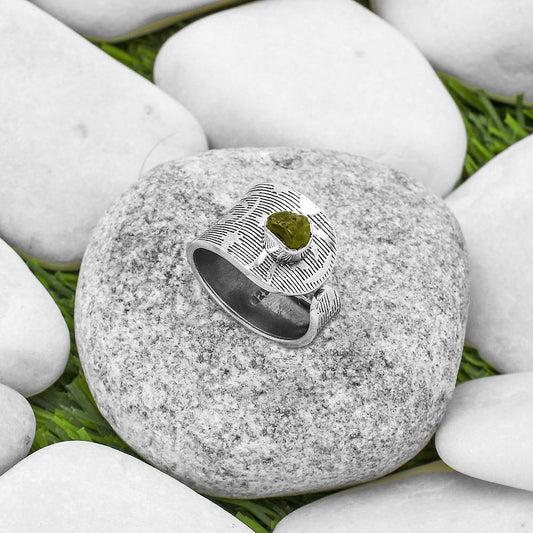 Adjustable - Natural Peridot Rough Ring size-6.5 R-1319 SDR170010