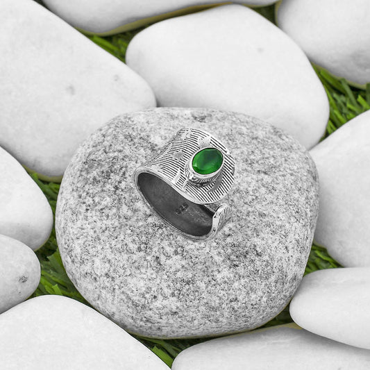 Adjustable - Natural Green Onyx Ring size-6.5 R-1319 SDR170035