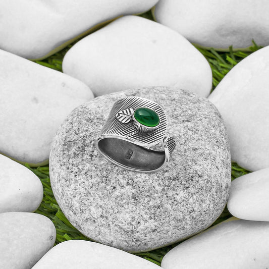 Adjustable - Natural Green Onyx Ring size-8 R-1319 SDR170085