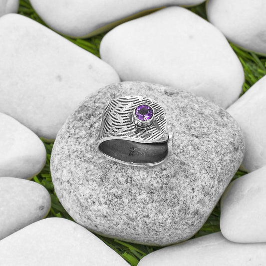 Adjustable Natural Amethyst Brazil Ring size-8 R-1319 SDR170110
