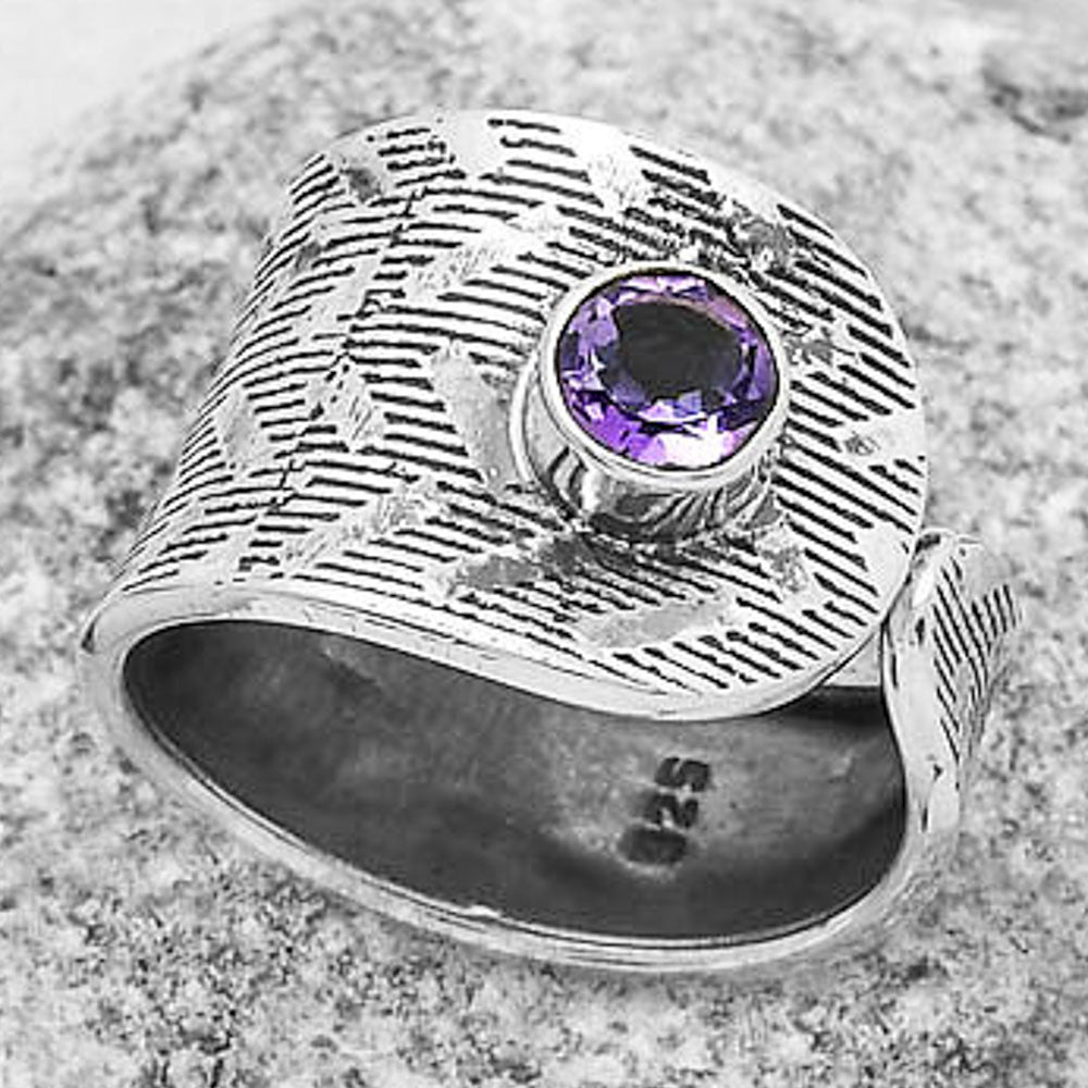 Adjustable Natural Amethyst Brazil Ring size-7 R-1319 SDR170114